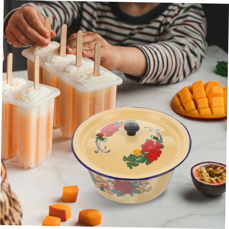 Mobestech Retro Enamel Mixing Bowl Lard Oil Storage Canister Decorative