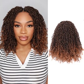 Pelokaa Yanky Twist Crochet Hair - 10 Inch 8 Packs (240 Strands) Ombre Brown Pre-twisted Fluffy Spring Passion Micro Mini Twist, Pre-Looped Short Curly Crochet Braids Braiding Hair (10 Inch, T30-8P)