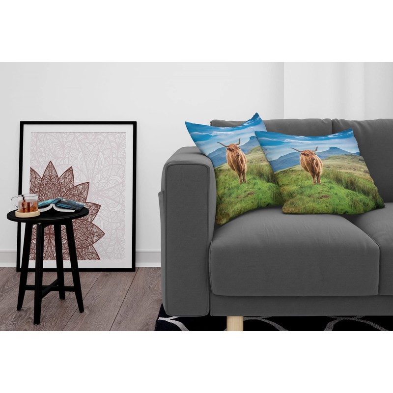 Lunarable Highland Cow Throw Pillow Cushion Cover Pack of 2,