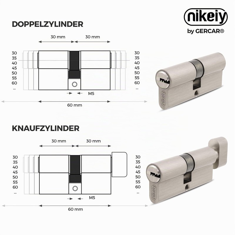 GERCAR Pro 90 mm Knob Cylinder 45/45 Solid Lock Cylinder