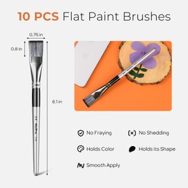 Nicpro 10pcs 3/4 Inch Flat Paint Brushes for Acrylic Painting, Large Paint Brushes Bulk for Acrylic Watercolor Oil, Artist Paint Brush Set for Canvas Painting, Base Coating, Crafts, Face Body Art