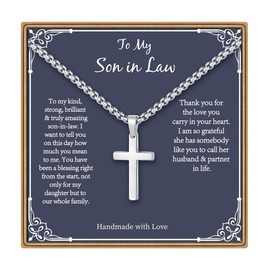 PAERAPAK Son in Law Gifts Son in Law Cross Necklaces, Silver Cross Necklace Son in Law Christmas Gifts Birthday Mothers Day Fathers Day Son in Law Gifts Jewelry Gifts for Son in Law