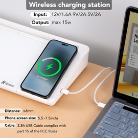 Varhomax Glass Desk Whiteboard with Wireless Charger, Desktop Dry Erase White Board with Storage, Desk Board Buddy to Do List Memo Notepad for Home and Office