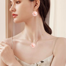 unixmoment Bohemian Handmade Colorful Resin Flower Floral Camellia Dangle Drop Leverback Earrings For Women (Light Orange)