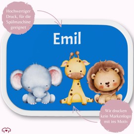 Children's Campus Lunch Box for Mepal - Animals - Safari Animals with Name - Elephant Giraffe Lion - 750 ml - Blue - Kita Animals Safari Fans Animal Forest Animals and