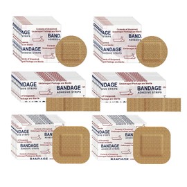 200 Pcs Adhesive Small Spot Bandages Bulk，Fabric Flexible Breathable Non Stick Pad Round Square Strip Bandages for Small Wound (0.87”，3/8” x 1.5”，1.5”)