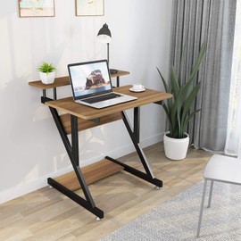 Dripex Computer Desk for Small Spaces, 27.5 inch Small Computer Desk, 3 Tier Compact Desk with Monitor Shelf and Bottom Storage Shelves, Space Saving Desk, Black