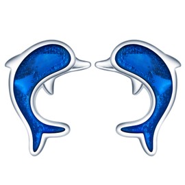 INFINIONLY Creative Dolphin Earrings, 925 Sterling Silver Earrings for Women Girls, Beautiful Dolphin Stud Earrings, Hypoallergenic Earrings, Sterling Silver, Cubic Zirconia