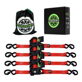 Retractable Ratchet Straps(4PK 1.0INX12FT) - 1,500lb Break Strength, Ratchet Strap Heavy Duty with Rubber Coated Handle, Perfect Auto Ratchet Straps for Motorcycle,Trucks (Red)