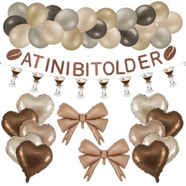 Realspring 54 Pcs Espresso Martini Themed Decorations A Tini Bit Older Banner Bachelorette Birthday Party Decor Heart Balloons Bow Balloons Party Supplies