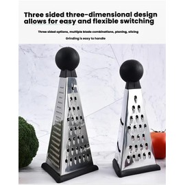 3-in-1 Stainless Steel Multi-Function Vegetable Chopper – Spherical Handle Grater for Potato, Garlic, Ginger, Cheese – Ergonomic Kitchen Slicer with 3 Blades (Julienne, Shred, Slice)