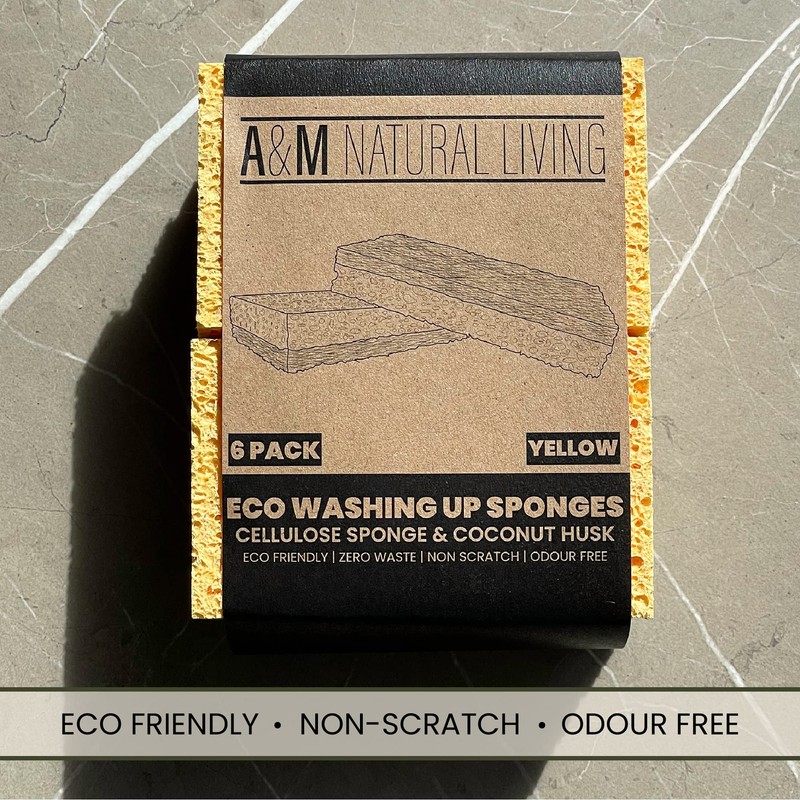 A&M Natural Living Eco Sponge Pack of 6, Yellow Compostable