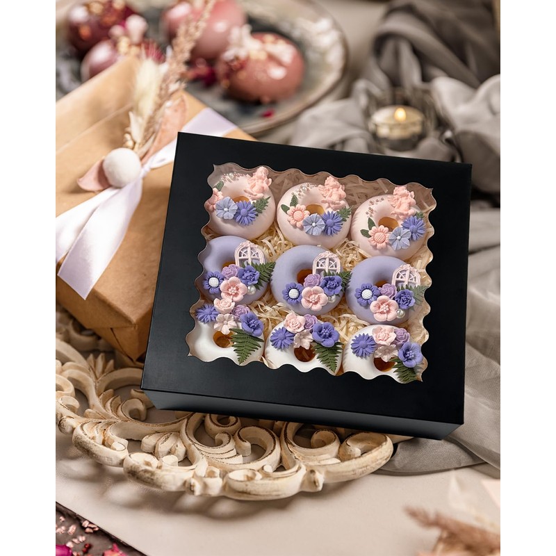 Bakepacker 36pcs Black Pie Boxes 9x9x2.5 inches Easy Assemble Macaroon