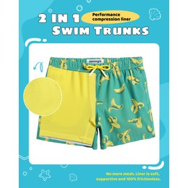 MaaMgic Swimming Trunks Boys Swimming Shorts Children Quick-Drying Swimming Shorts Short Swim Shorts for Small 2 in 1 Board Shorts with Compression Inner Shorts Pockets Adjustable Drawstring Reusable,