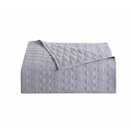 Bourina Quilt Coverlet Set Embroidery Bedspread 3-Piece Quilt Set Microfiber Lightweight, Queen 90" x 92" Grey