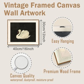 ASTRDECOR Vintage Framed Wall Art for Living Room, Vintage Swan Canvas Oil Painting for Bathroom Wall Decor, Classical Animal Framed Art for Vintage Home Decor Aesthetic, Zwaan Black and White Wall Art Prints for Bedroom Decor-12''x16''