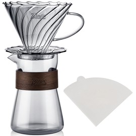 Bincoo Pour Over Coffee Dripper Set, V-shape 60° Cone Drip Coffee Maker, Included Borosilicate Glass Carafer and Coffee Dripper & 50 Pcs Size 02 Paper Filter, 16oz(500ml) (Smoky Gray Set)