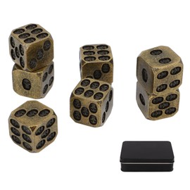 7pcs Metal Dice Set Exquisite Square Inlaid Skull Pattern Dice Board Game Props for Holiday Party Bronze