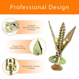 Adorila 100 Pack Steel Self-Drilling Anchors with Zinc Plated Screws, Self-Drilling Anchors Screws, Drywall Anchors and Screws Kit for TV, Bike, Cabinet (12mm x 40mm)