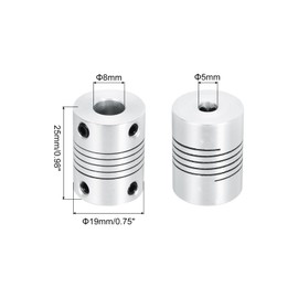 sourcing map 5Pcs 5mm to 8mm Aluminum Alloy Shaft Coupling L25xD19 Flexible Coupler Beam Stepper Motor Joint Connector for 3D Printer CNC Machine DIY Encoders and Motors Shaft,Silver