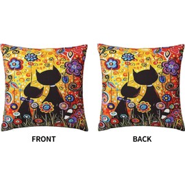 ZFENGYYUAN Pillow Covers Oil Painting of Two Cats with Flowers Plush Outdoor garden Home Sofa car Decor 18x18 Inches