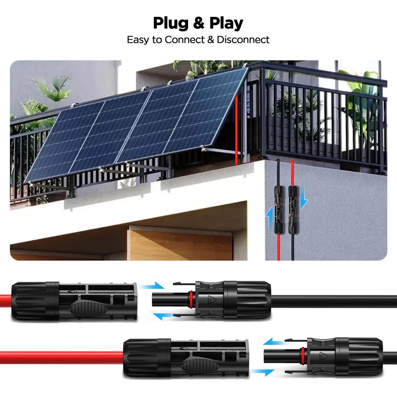 2 Pack 20 Ft MC4 Wire Solar Panel Extension Cable,