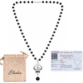 Karungali Malai Original with Trishool, Damru and 10 MM Karungali Bead | Silver Plated | Karungali Mala with Authenticity Certificate and Jute Storage Pouch |