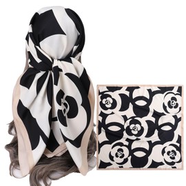 CODCOS Women's Square Silk Like Head Scarf Large 35 inch Silk Feeling Hair Wrapping Satin Scarves for Sleeping Bandanas Black White