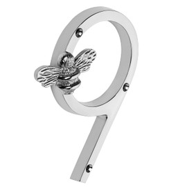 Silver Brass bee House Number with Bee design | 5 inch Modern Door Sign Numbers Signs Plaques | Street Home Address Numerals (9)