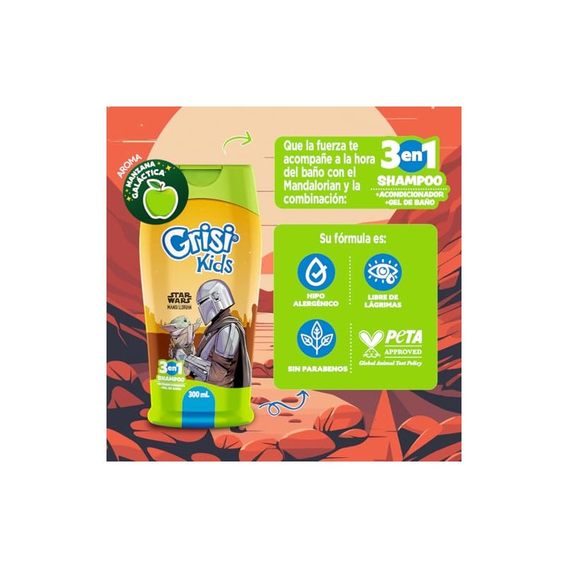 Grisi Kids, Mandalorian 3 en 1: Shampoo, Acondicionador y Gel