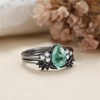 IRROYA Natural Pear Cut Moss Agate Bridal Ring Set: 6x9mm