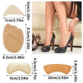 Sibba 10 Pairs High Heel Cushion Pads, Shoe Fillers with Adjustable Toe Filling Inserts, Front Insoles, Heel Grips, Inner Insert, Prevent Too Big Shoes Off the Heel, Relieve Pain