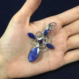 Ravishing Impressions Saphir & Lila Quarz Multi-Stein Anhänger Halskette in 925 Sterling Silber - Marquiseschliff blaue Edelsteine