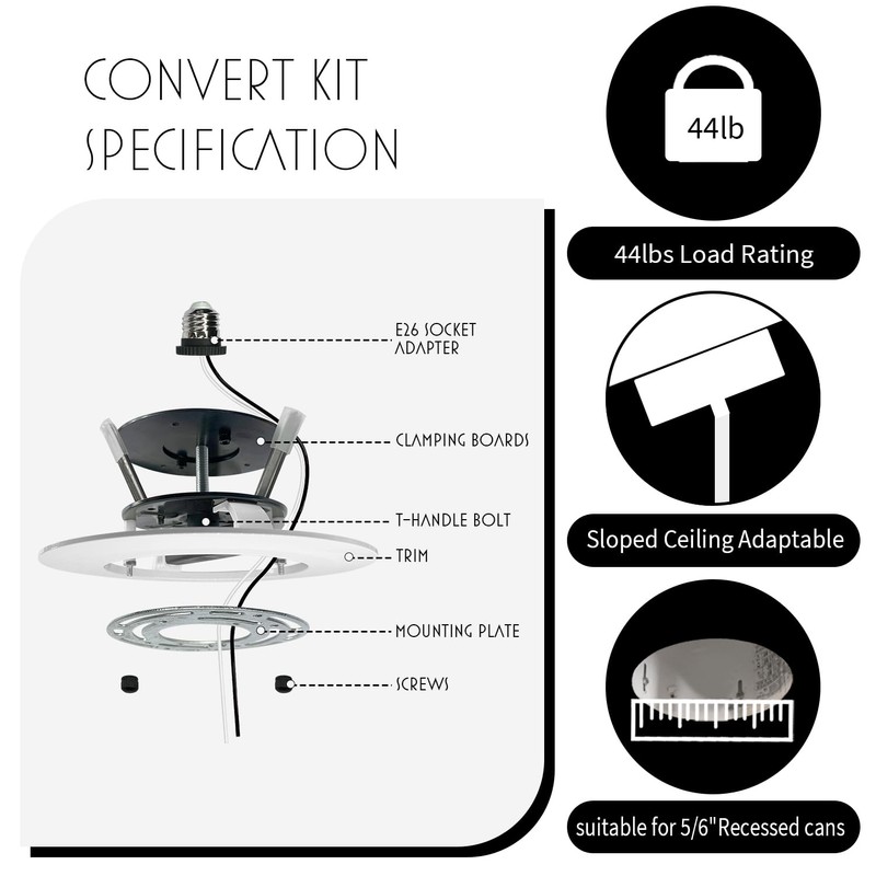 C4LIF 5/6" Recessed Can Light Conversion Kit, for Ceiling Light