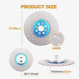 Diamond Granite Cutting Wheel,BRSCHNITT 5 Inch 125mm Vacuum Brazed Angle Grinder Diamond Blade with 5/8-11 Thread for Grinding Beveling Shaping Rounding Granite,Porcelain,Tile,Stone,Marble,Quartz