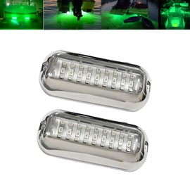 UWDESY 2Pcs 27 LEDs Green Marine Boat Lights,IP68 Waterproof Underwater Boat Trailer Light Pontoon Boat Transom Lights Stern Navigation Light Boat Interior Deck Lights 10-30V DC