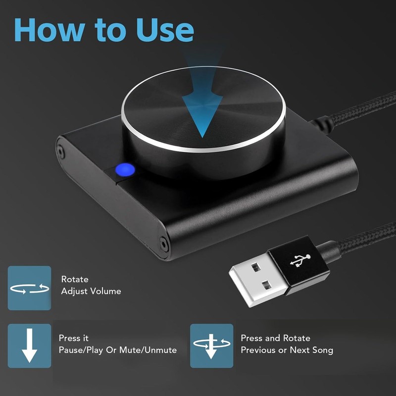 USB Volume Control Knob for PC, Mute or Pause Key,