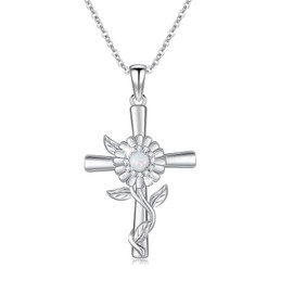 TRISHULA Daisy Cross Necklace 925 Sterling Silver Daisy Pendant Necklace Cross Jewelry Gift for Women Girls Mother Daughter