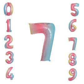 Weddecor 16" Helium Balloons with Numbers for Wedding Party Birthday Bridal Shower Engagement Anniversary New Year Party Number 7 Rainbow