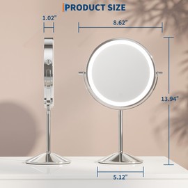 Garvee Lighted Makeup Mirror, Rechargeable Double Sided Mirror, 1x/10x True HD Magnifying with 3 Color, Brightness Adjustable, 360° Rotation Vanity, Gift for Women, Chrome