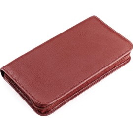 Case"Pan" red Empty Genuine Leather. to fit with Nail Scissors, Files, tweezer, etc.
