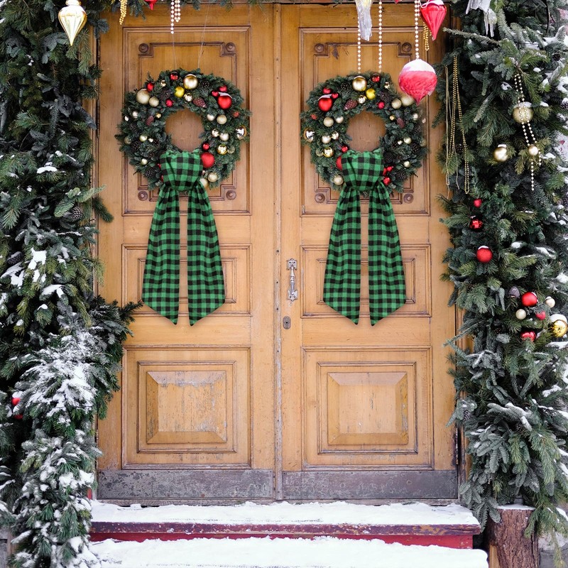 2 Pieces Christmas Wreath Sash for Front Door, Birthday Green