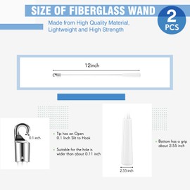 Bokon 2 Pieces White Fiberglass Blind Wand Vertical Blinds Replacement Parts Blinds Stick Replacement with Hook and Handle Curtain Stick Blind Tilt Wand for Window Opener Accessory (12 Inch)