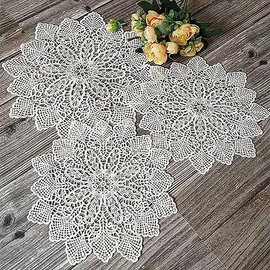 3 PCS Hand-Crocheted Lace Doilies Vintage Embroidery Round Placemats Decorative placemats, lace placemats, white round table accessories for Cup, Drink, Bowl, Pot, Plate