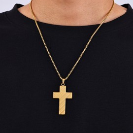 Fiusem Cross Necklace for Men, Gold Mens Cross Necklaces with 2.5mm Cross Chain for Men and Stainless Steel Cross Pendant, American Flag Cross PHILIPPIANS 4:13