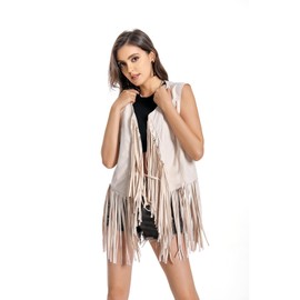 WELLATENT Fringe Vest，Cowgirl Vest Tassel Sleeveless Hippie Vest 60s outfits for Women Western