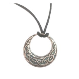 Viking Necklace with Moon and Celtic Knot in Silver Plated Metal, Pendant Diameter 3.5 cm, Symbol of Strength and Destiny, Handmade in Italy, with Black Cord and, Zamak, No Gemstone