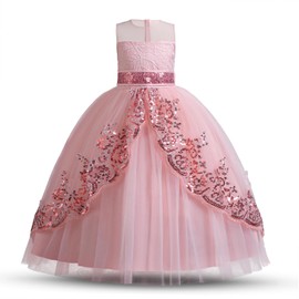 TTYAOVO Girl Flower Dress Birthday Wedding Pageant Parrty Long Gown Size 150(9-10 Years, 2050 Pink)