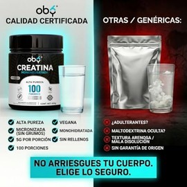 Oby Creatina Monohidratada Micronizada Alta Pureza | 100 servicios | Sin Sabor | Pre Entreno | 5g por Porción | Creatina Alto Rendimiento Pre Workout 