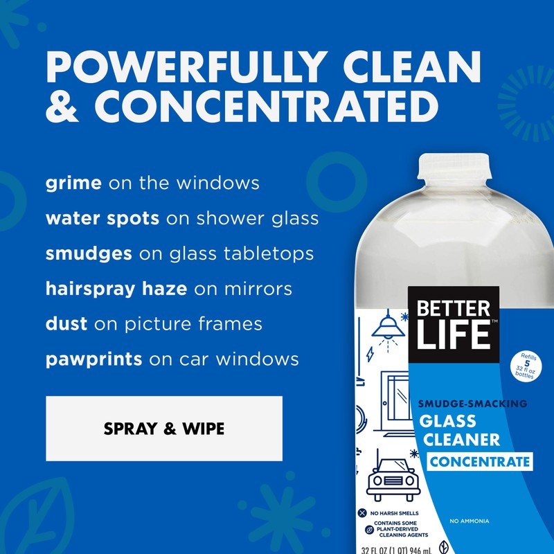 Better Life Glass Cleaner Concentrate - Streak-Free Window Cleaner for